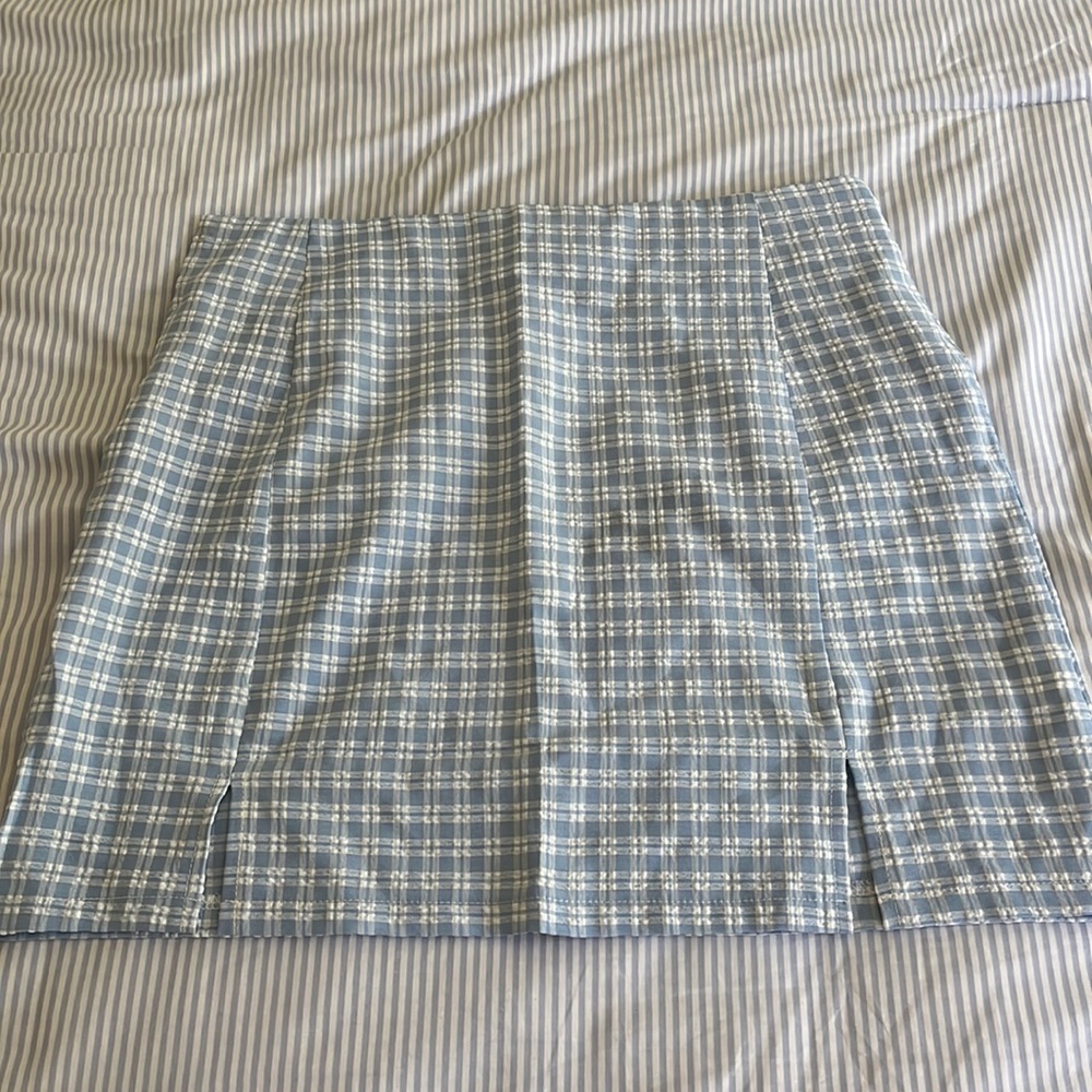 Blue and white checkered skirt!